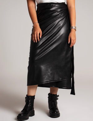 Leather wrap skirt