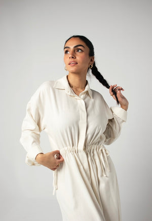 Linen shirt dress in off-white